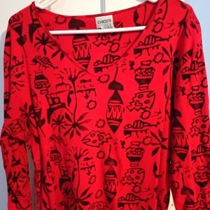 Cicos vintage black and red v-neck tribal top
